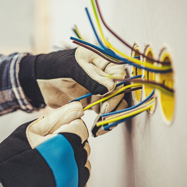 An electrician organizing cables