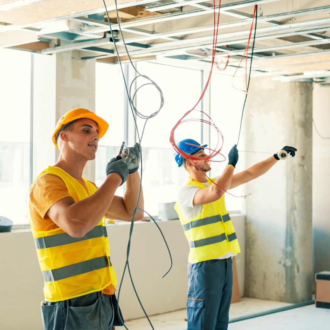 Commercial electricians install wiring