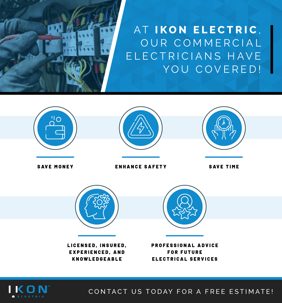 Infographic about the benefits of trusted commercial electricians