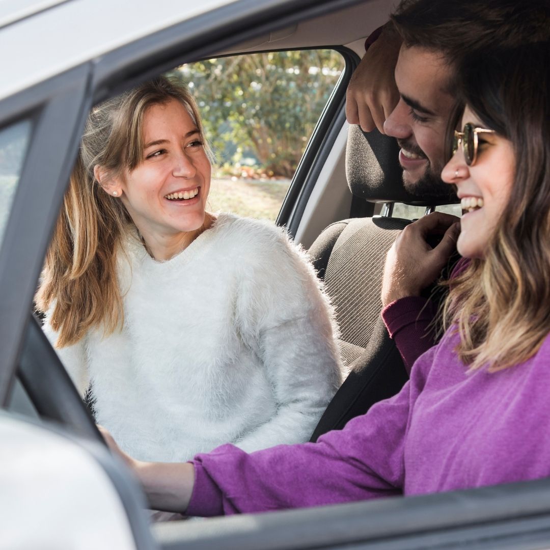 happy family in electric car